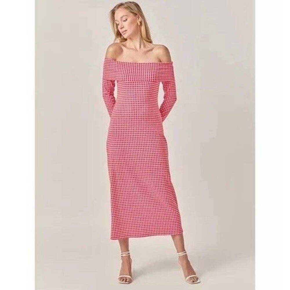ANTHROPOLOGIE ENGLISH FACTORY Women's 3X Midi Dress Gingham Red Off Shoulder